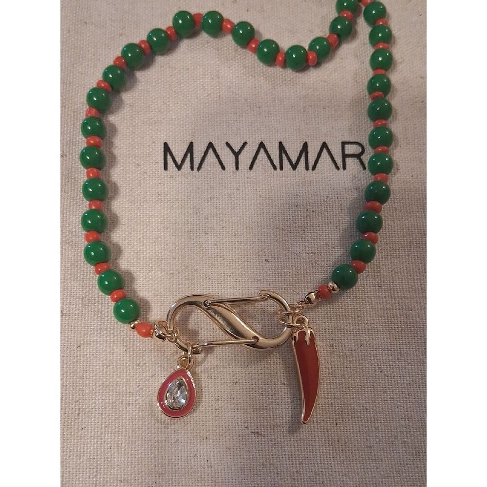 MAYAMAR Chili And Teardrop Green And Red Charm Necklace New With MAYAMAR Pouch